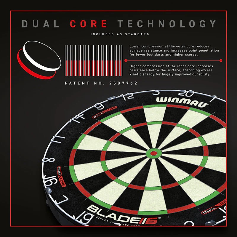 Winmau Blade 6 Dual Core dartboard bullseye